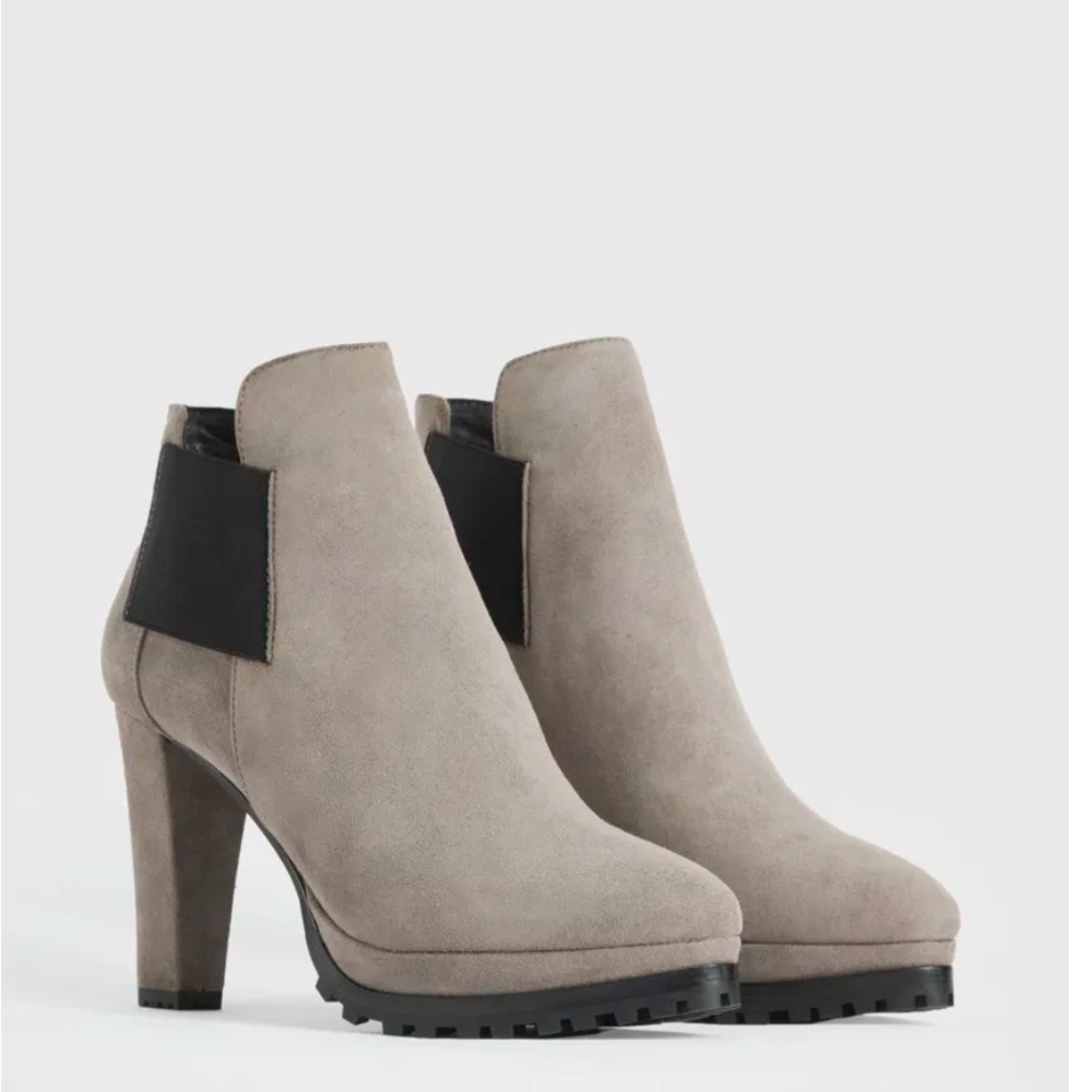 All Saints Suede Taupe Heeled Boots